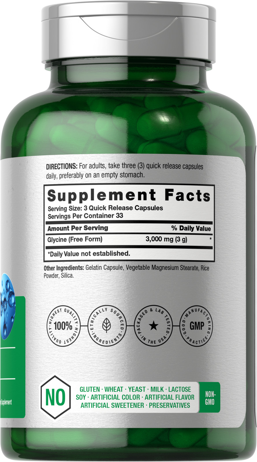 Glycine Capsules | 3000 mg | 100 Count | Non-GMO, Gluten Free | by Horbaach