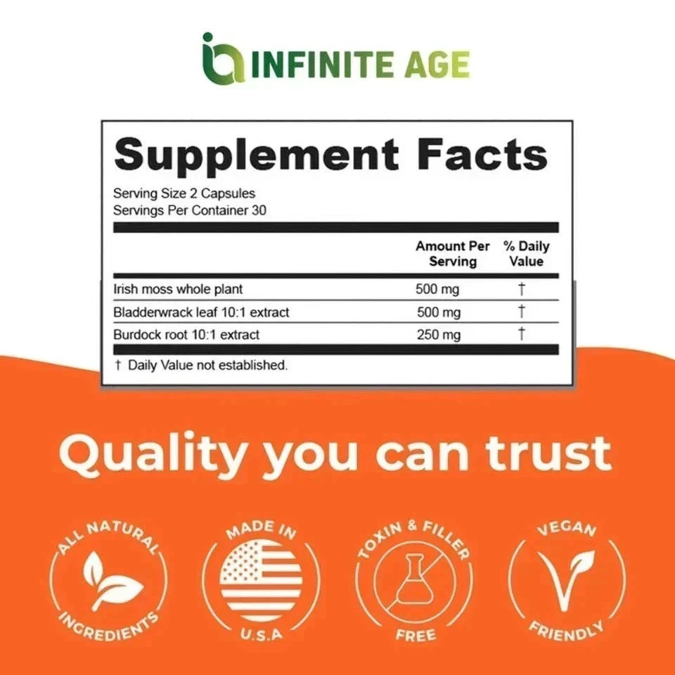 INFINITE AGE Sea Moss Advanced 1250mg Superfood, High-Potency, Vegan 60 Capsules