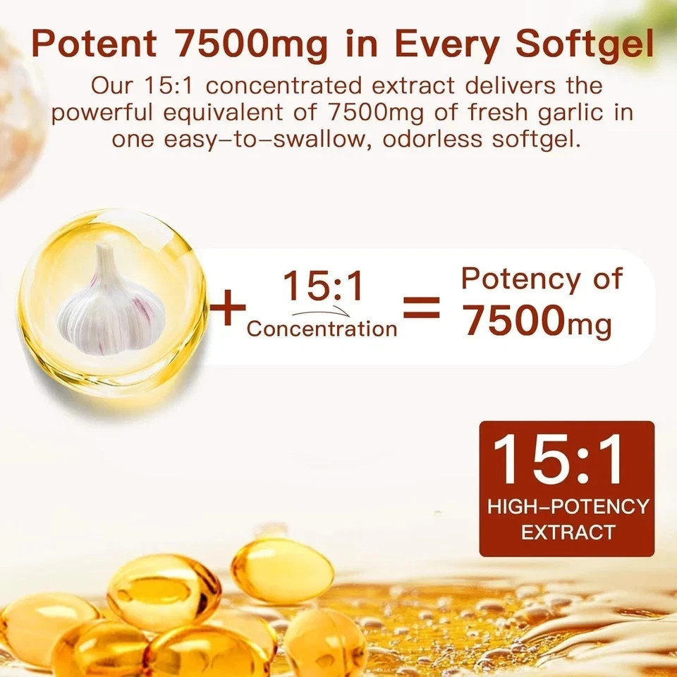 Odorless Garlic 7500mg Per Servings, 300 Softgels | 2 Years Aged Garlic Extra…