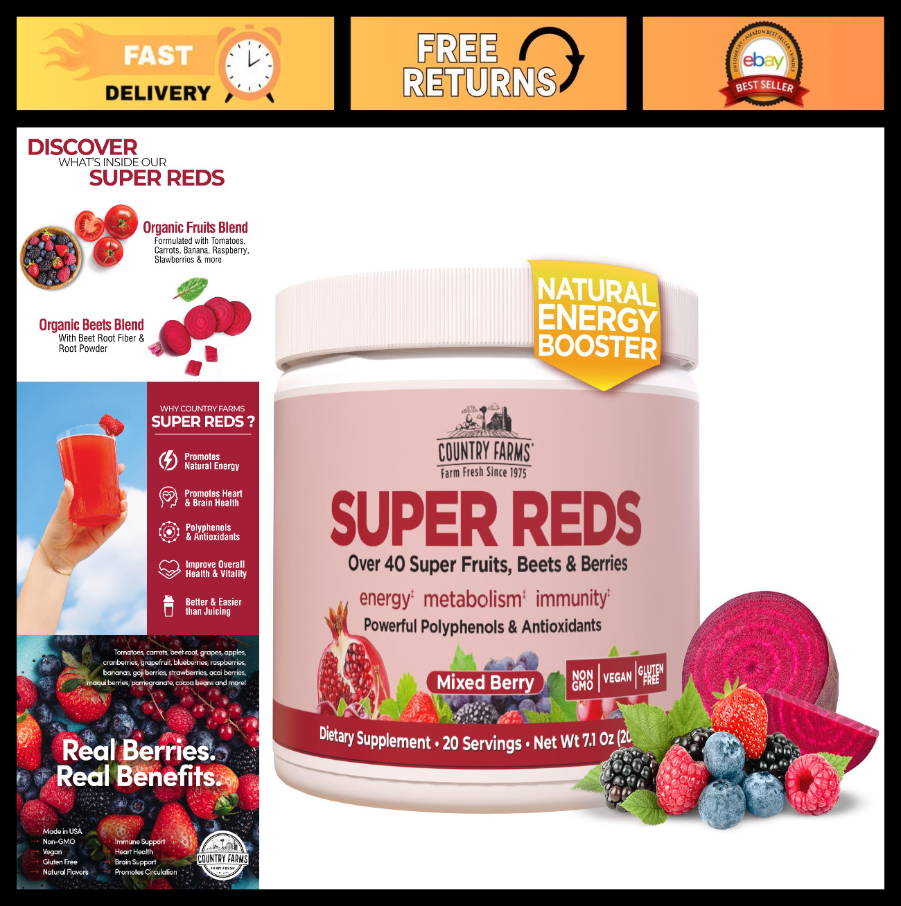Energizing Polyphenol Superfood – 48 Super Fruits & Berries, Antioxidants, 20 Se
