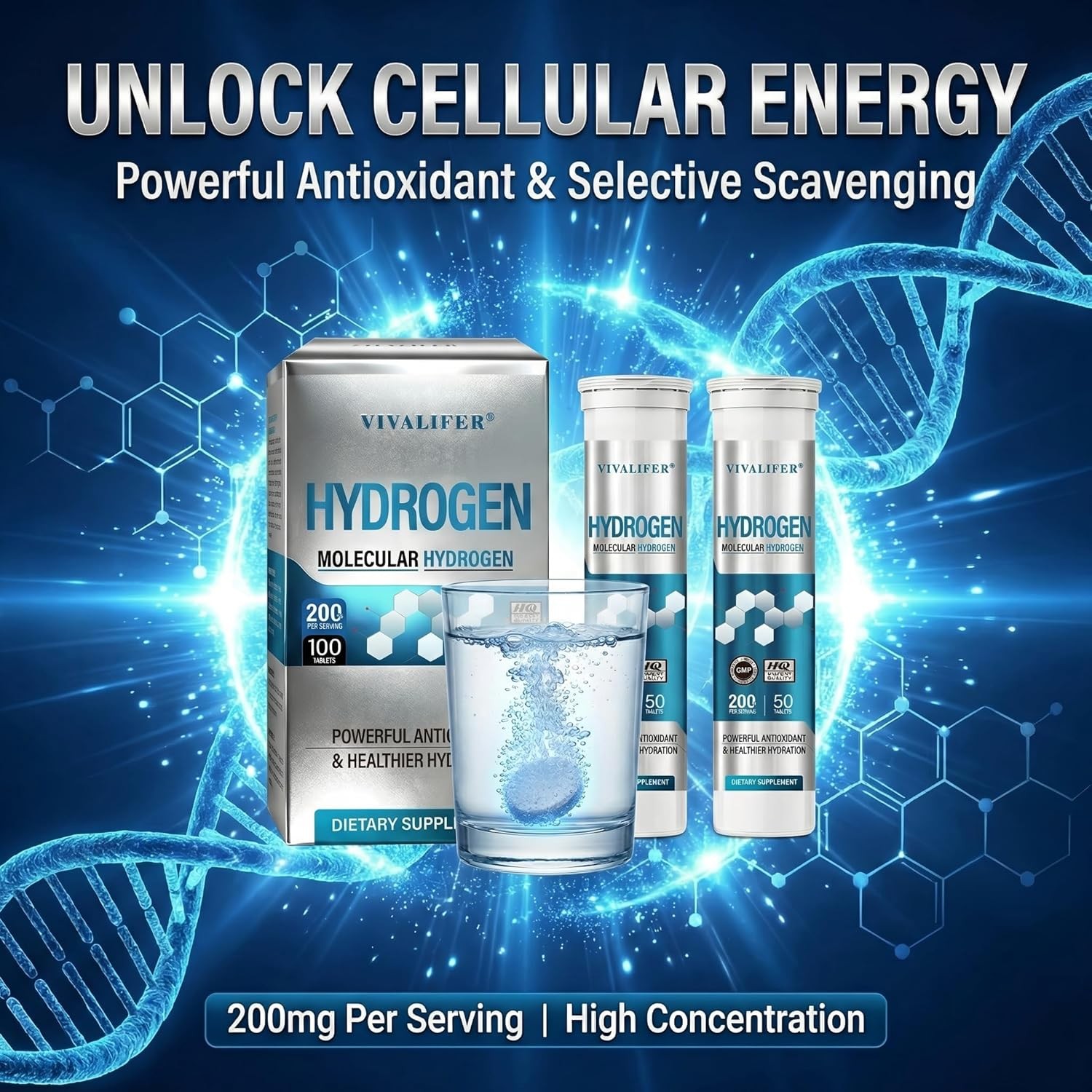 Hydrogen Water Tablets, 100 ct, Lemon & Raspberry, Magnesium, Energy & Recovery