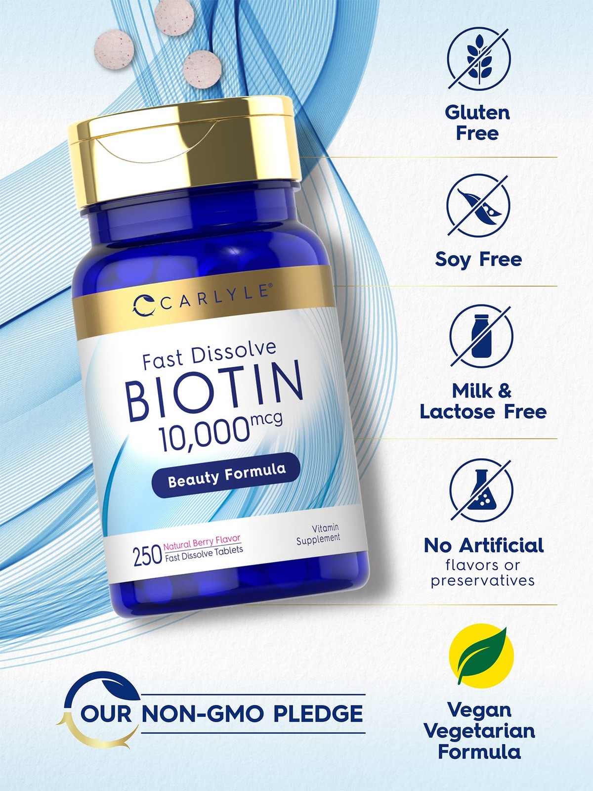 Carlyle Biotin 10000mcg | 250 Fast Dissolve Tablets | 250 Count (Pack of 1)