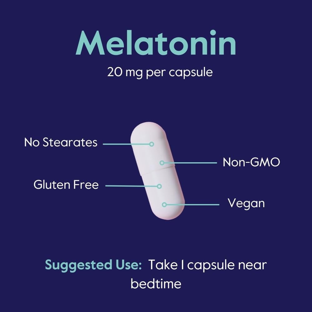 High Dose Melatonin 20mg – 120 Vegan Capsules – Non-GMO, Gluten-Free, Sleep Aid