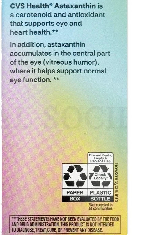CVS Health Easy To Swallow Astaxanthin 4mg 30 Count Each Lot of 3 EXP 08/26