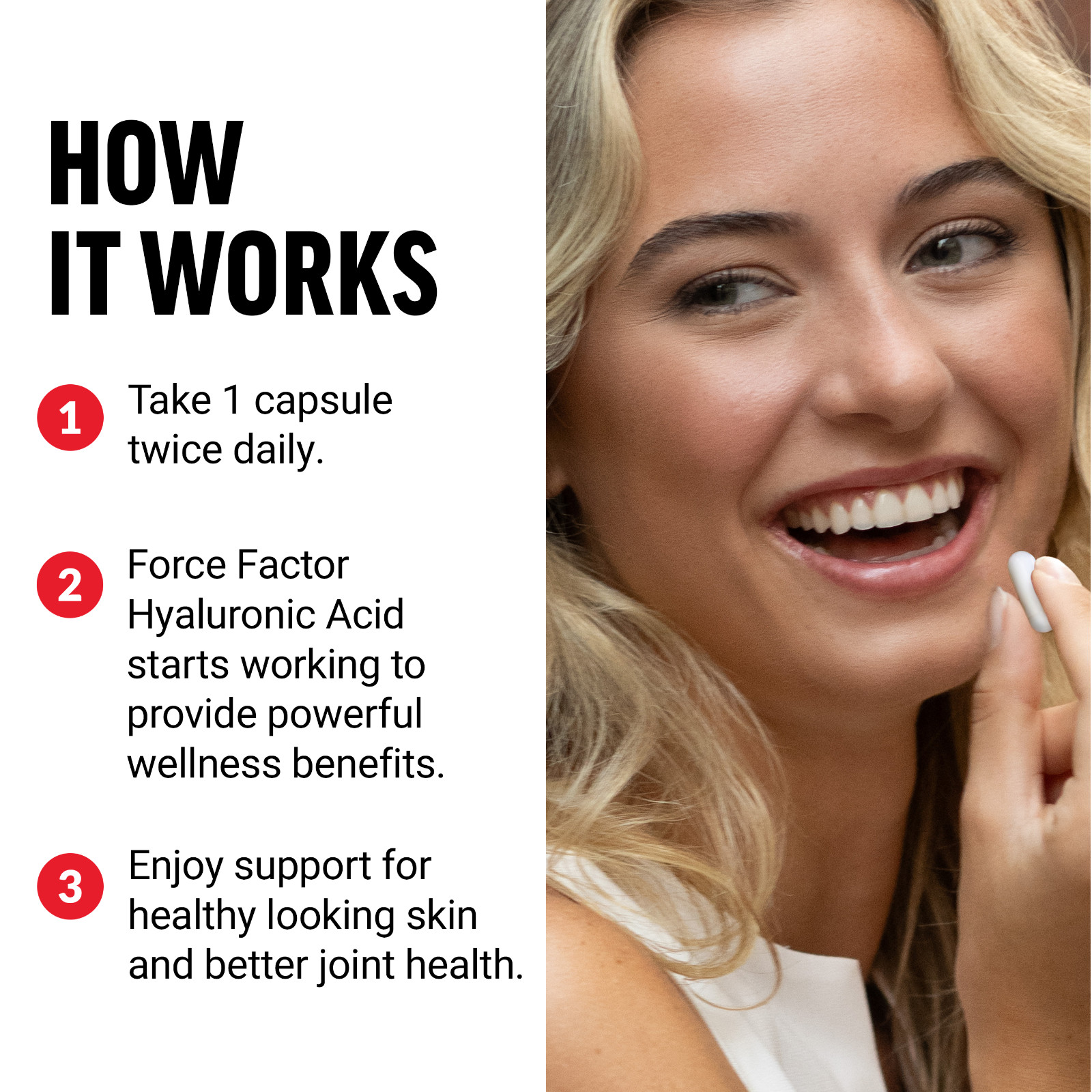Force Factor Hyaluronic Acid Supplements for Joint Health & Skin Hydration 200mg