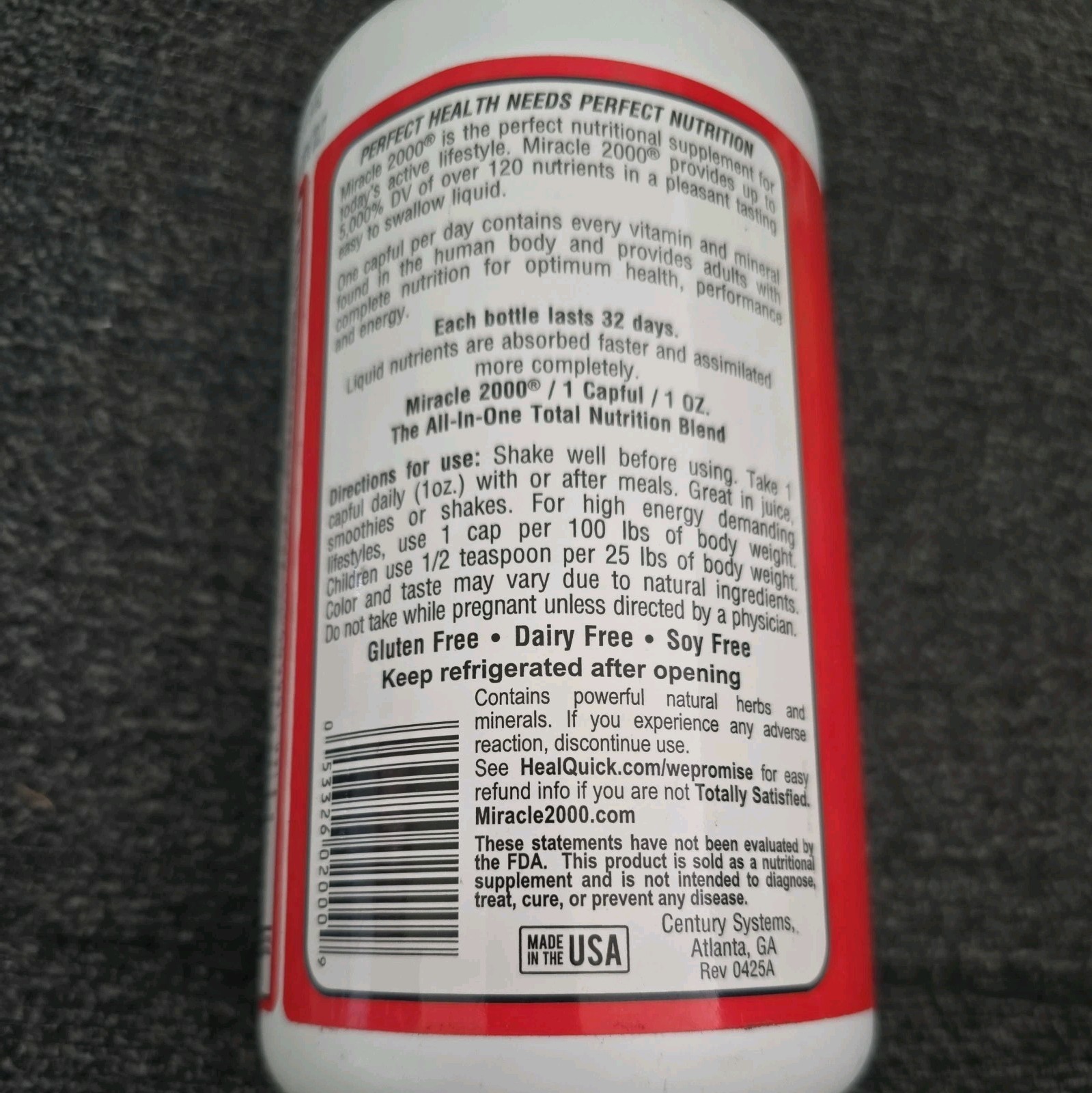 Century Systems Miracle 2000 Energy Total Body Liquid Nutrition 32 Oz (BN46)