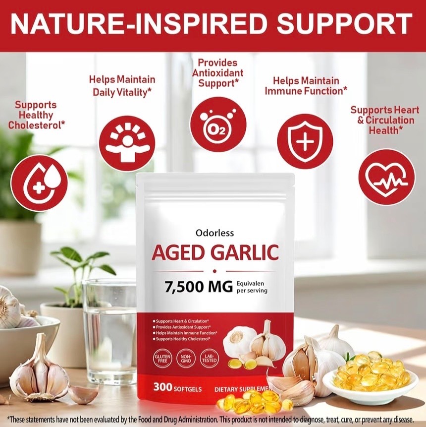 Odorless Garlic 7500Mg per Servings, 300 Softgels | 2 Years Aged Garlic Extra…