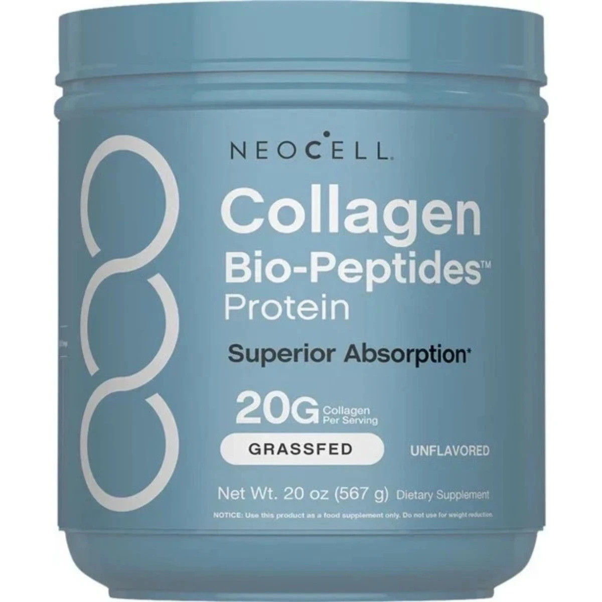 NeoCell Collagen Peptides Powder – Grassfed, Unflavored – 20 oz (567g) – 20g Col