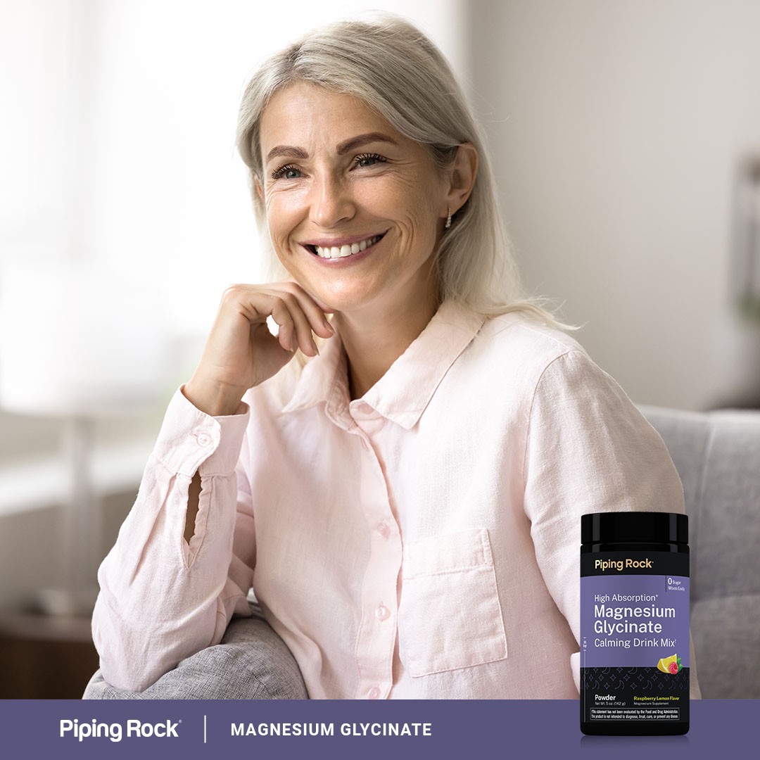 Magnesium Glycinate Drink Mix | 5 oz Powder | Raspberry Lemon | by Piping Rock