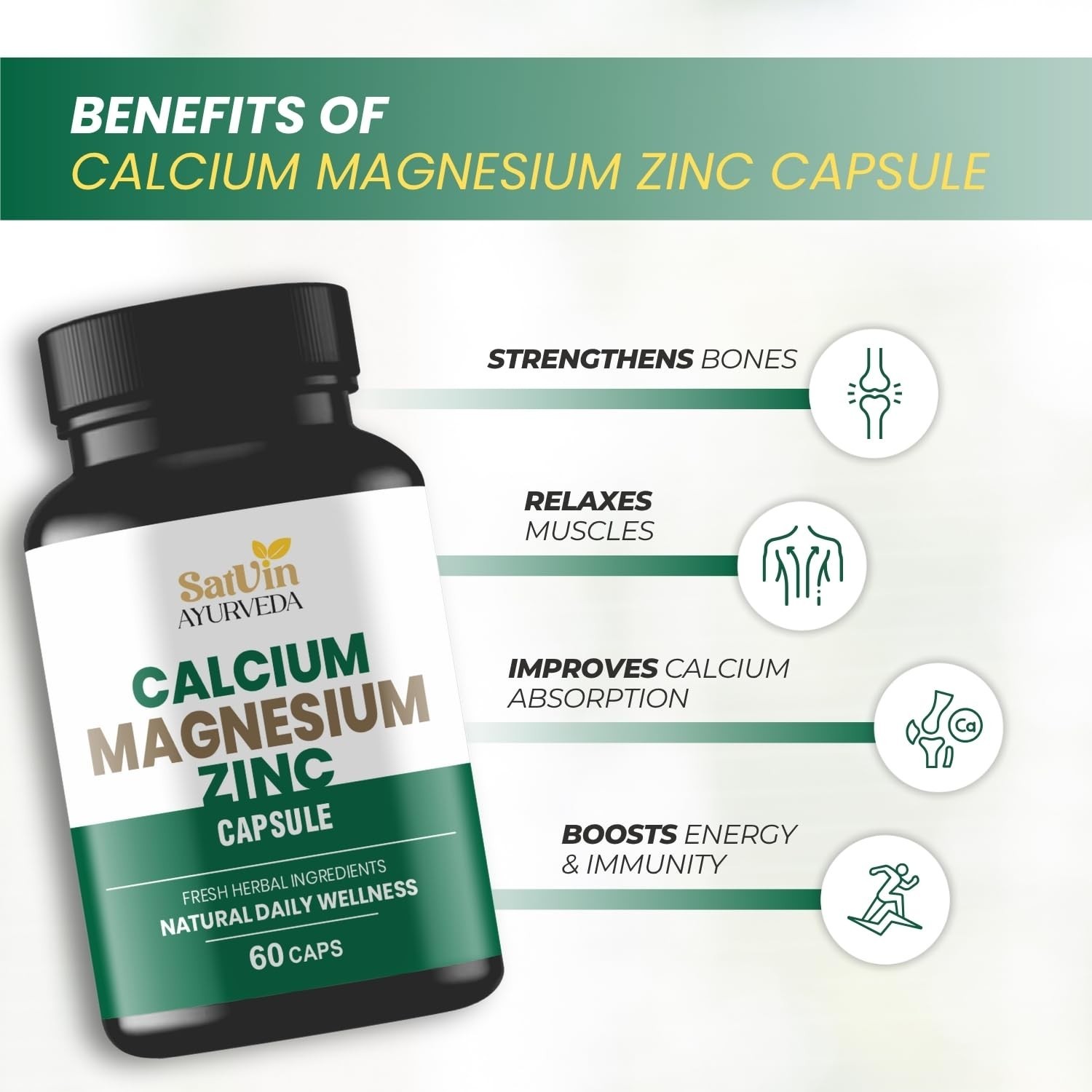 5 Pack SATV.IN Ayurveda Calcium Magnesium Zinc 300 Caps