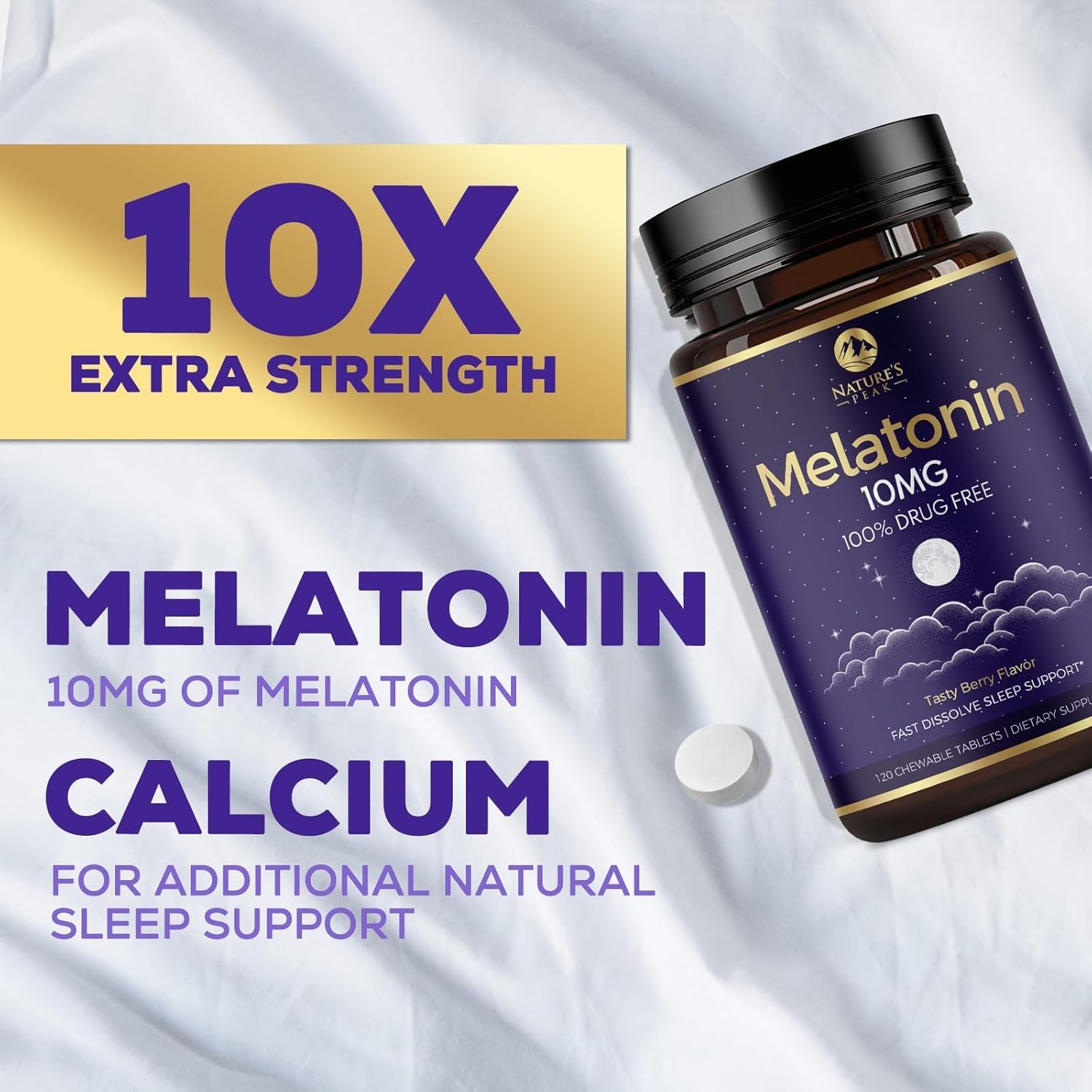 Melatonin 10Mg Fast Dissolve Supplements, Sleep Support Supplement for Adults –