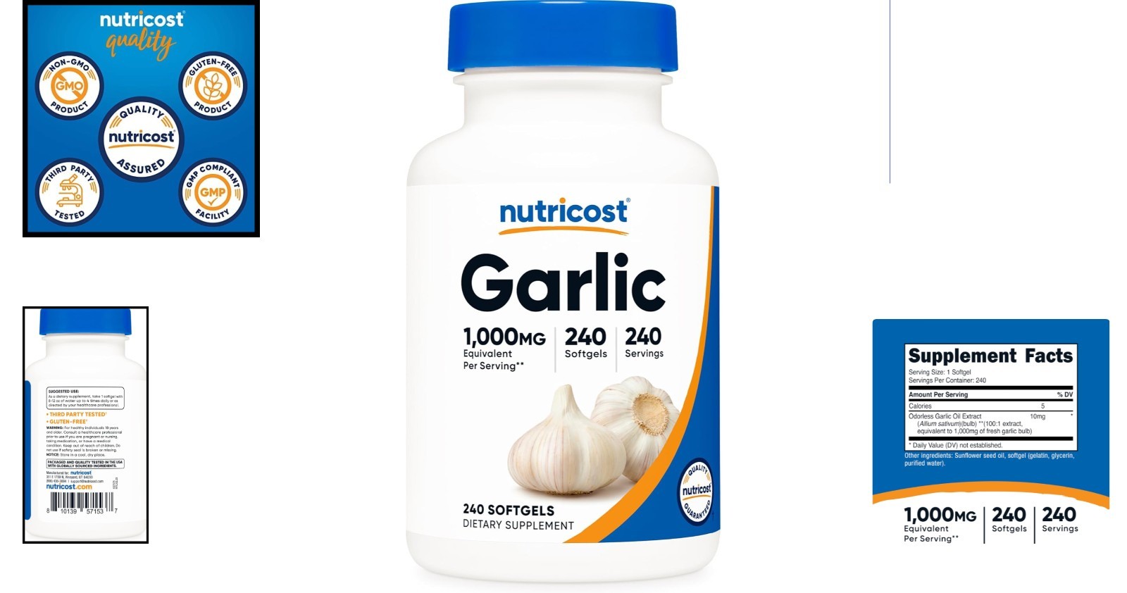 240 Count Garlic 1000mg Softgels – Easy to Swallow, Odor-Free Wellness Boost