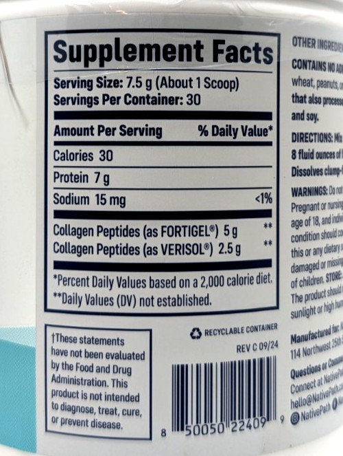 NativePath Joint Health Collagen Peptides 7.9oz 30 Servings Exp 12/2028 SEALED