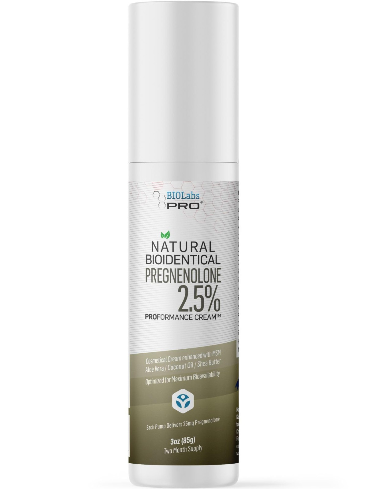 Natural Bioidentical Pregnenolone 2.5% Maximum Strength – 3oz Unscented, 2-Month