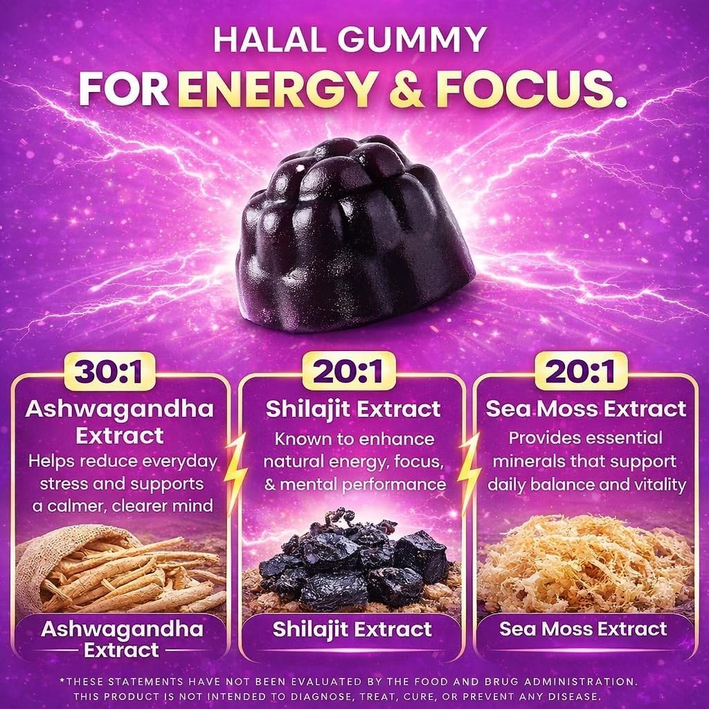 Barely Halal Shilajit Gummies for Energy & Focus Vegan Halal-Certified Adaptogen