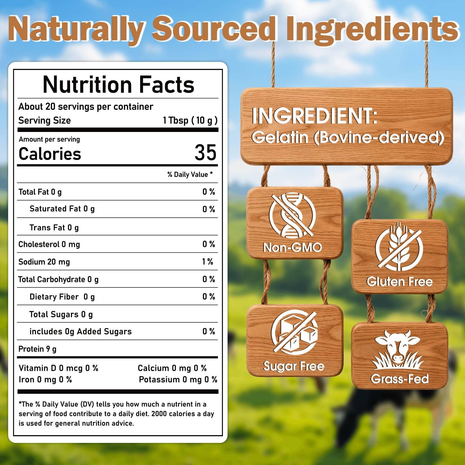 Unflavored Beef Gelatin Powder, 7 oz / 198 g, Grass-Fed Gelatin Powder, Glute…