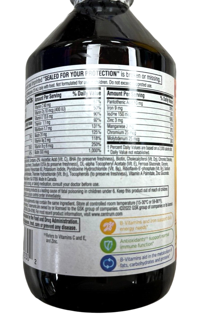 Centrum LIQUID Vitamin Citrus Flavor 8oz ( 3 bottles ) NEW LOOK ~