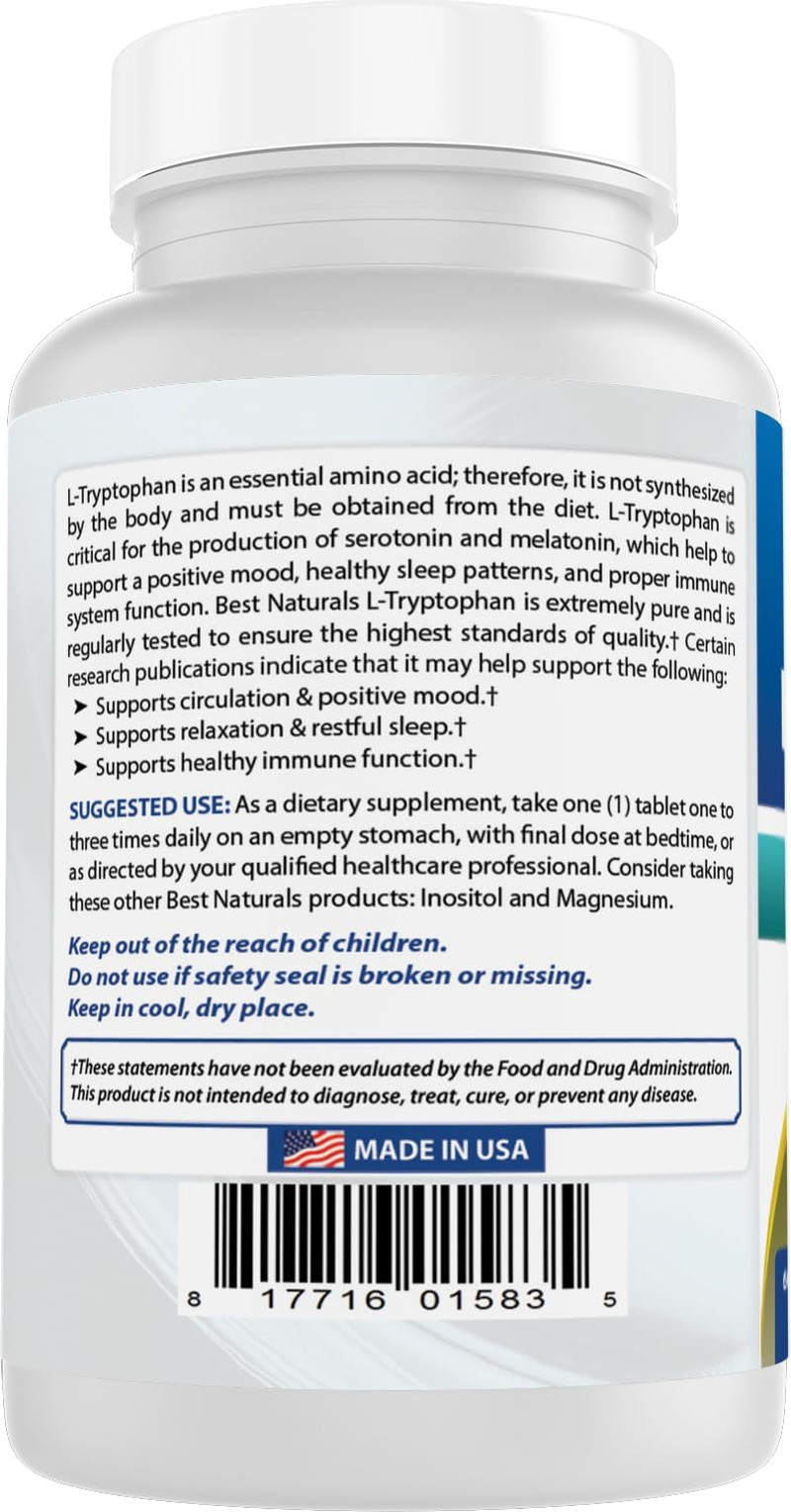 L-Tryptophan 1000 Mg 60 Tablets (60 Count (Pack of 3))