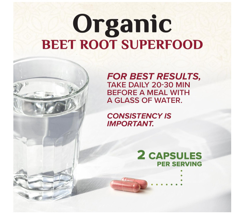 Extra Strength Organic Beet Root 1300mg Nitric Oxide Heart Energy 60 Veg Capsule
