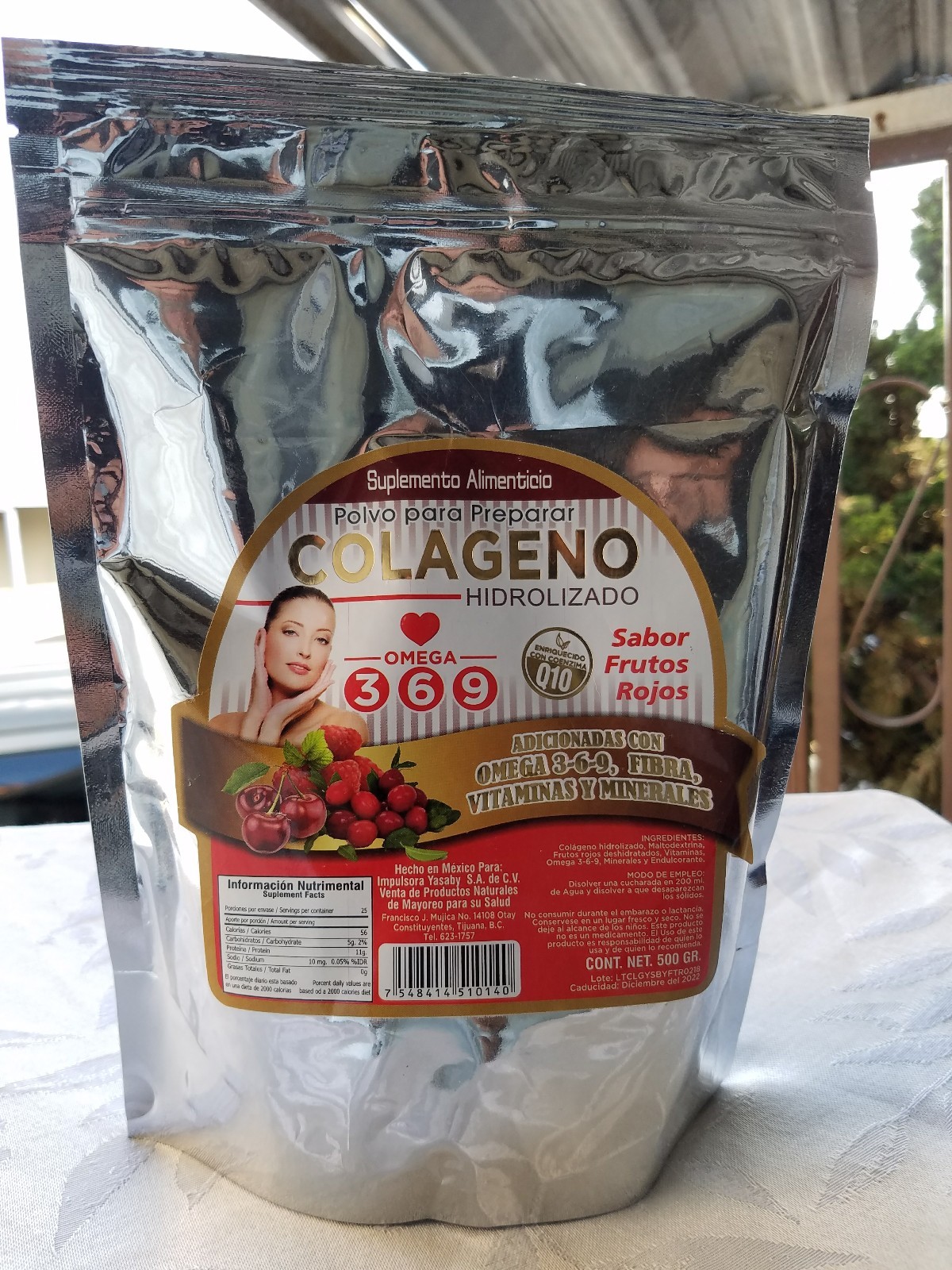 1X Colageno Hidrolizado 500g, Omega 3-6-9 ( Q10 )(Sabor Frutos Rojos ) ( 1 Bag )