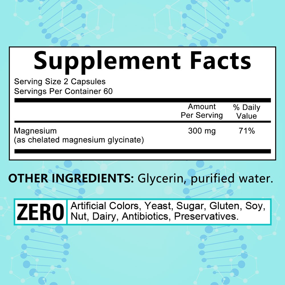 Magnesium 30/60/120 Capsules – glycinate 300mg – Metabolism, Fatigue