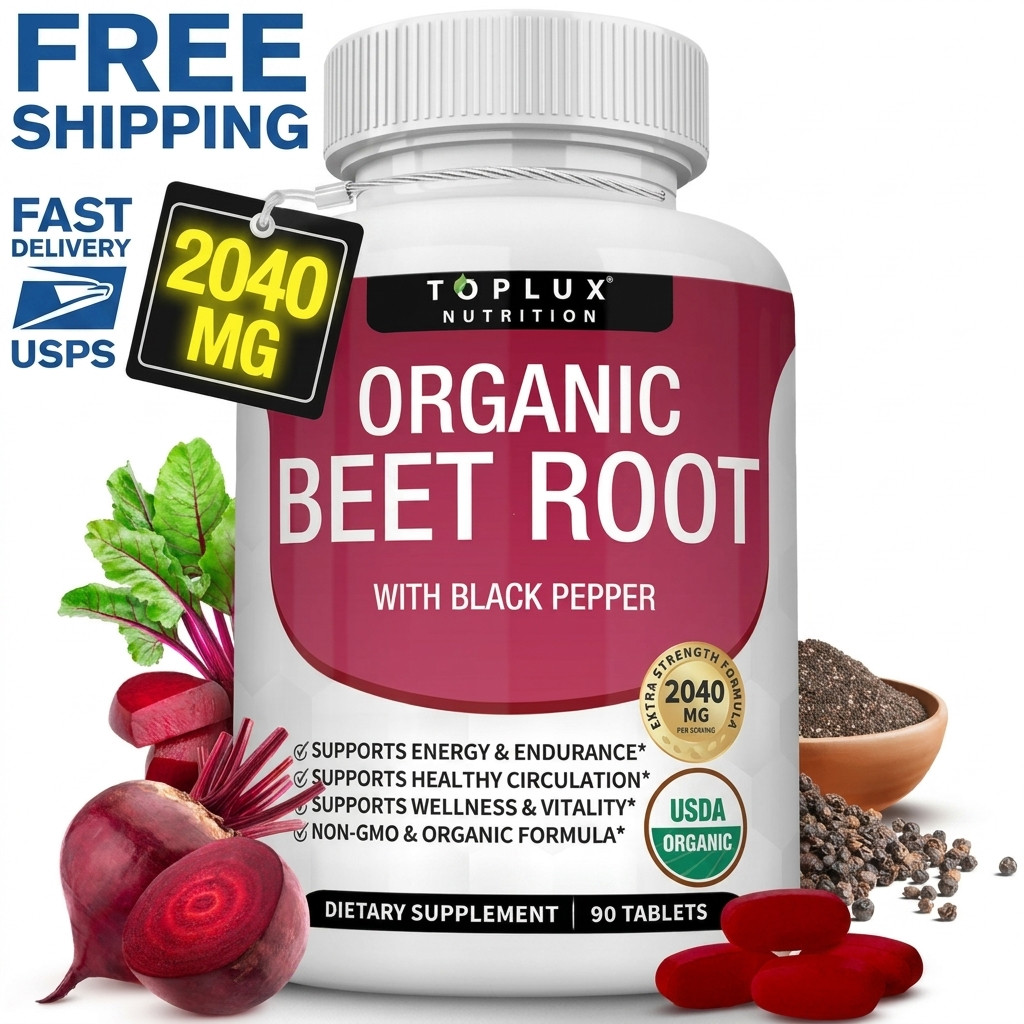 Toplux Organic Beet Root Powder Tablets – Natural Nitric Oxide Beets to Support