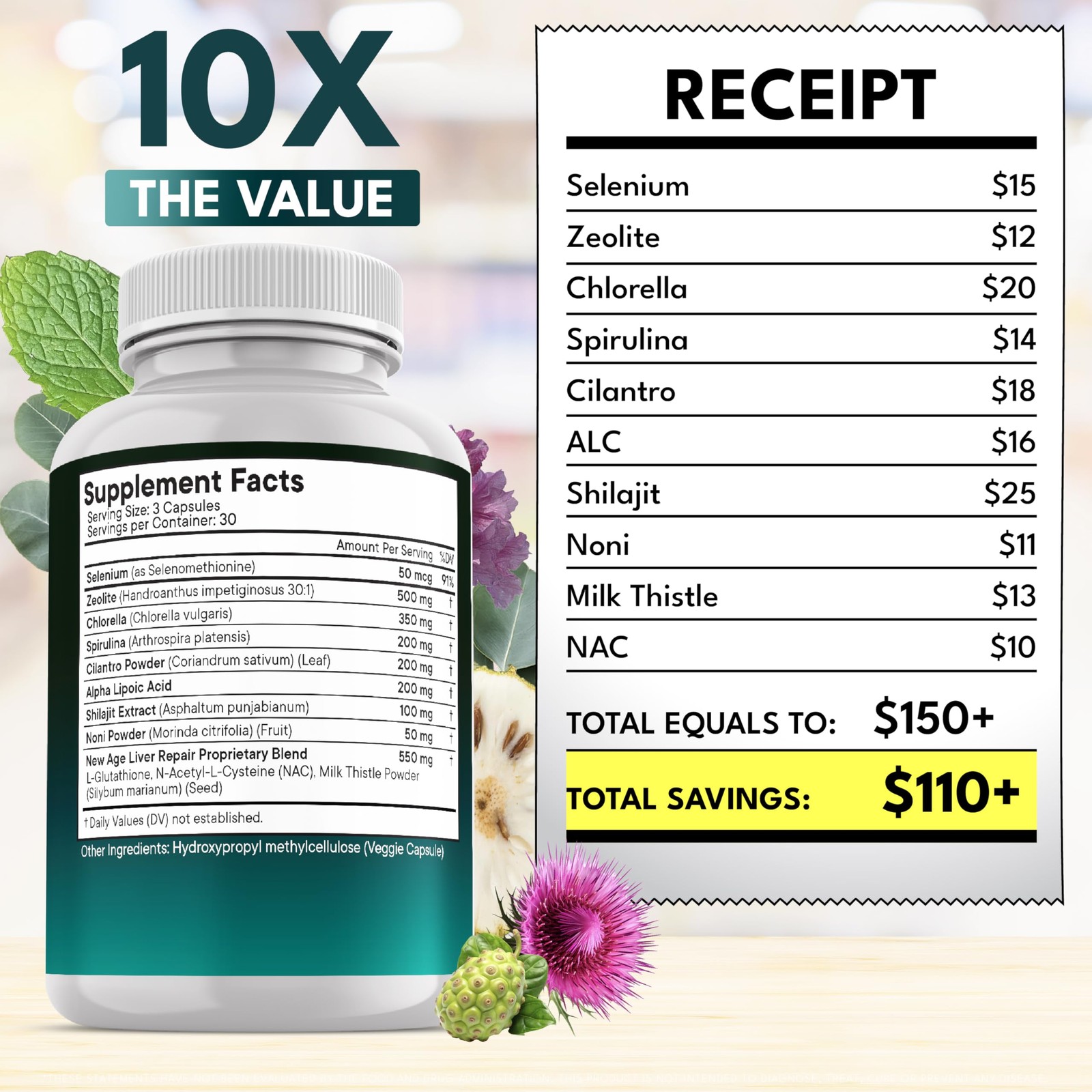 NEW AGE Liver Cleanse & Repair Zeolite Adults Noni NAC Milk Thistle 270 Count