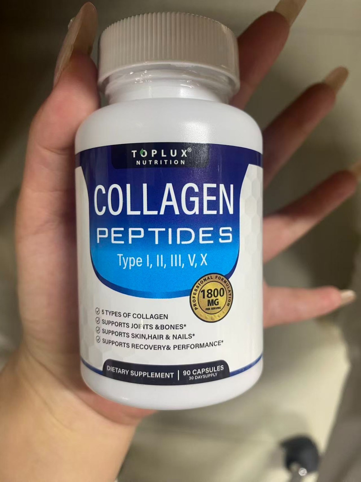 3PCS Toplux Multi Collagen Peptides Pills 1800 Mg Complex-Type I, II, III, V, X