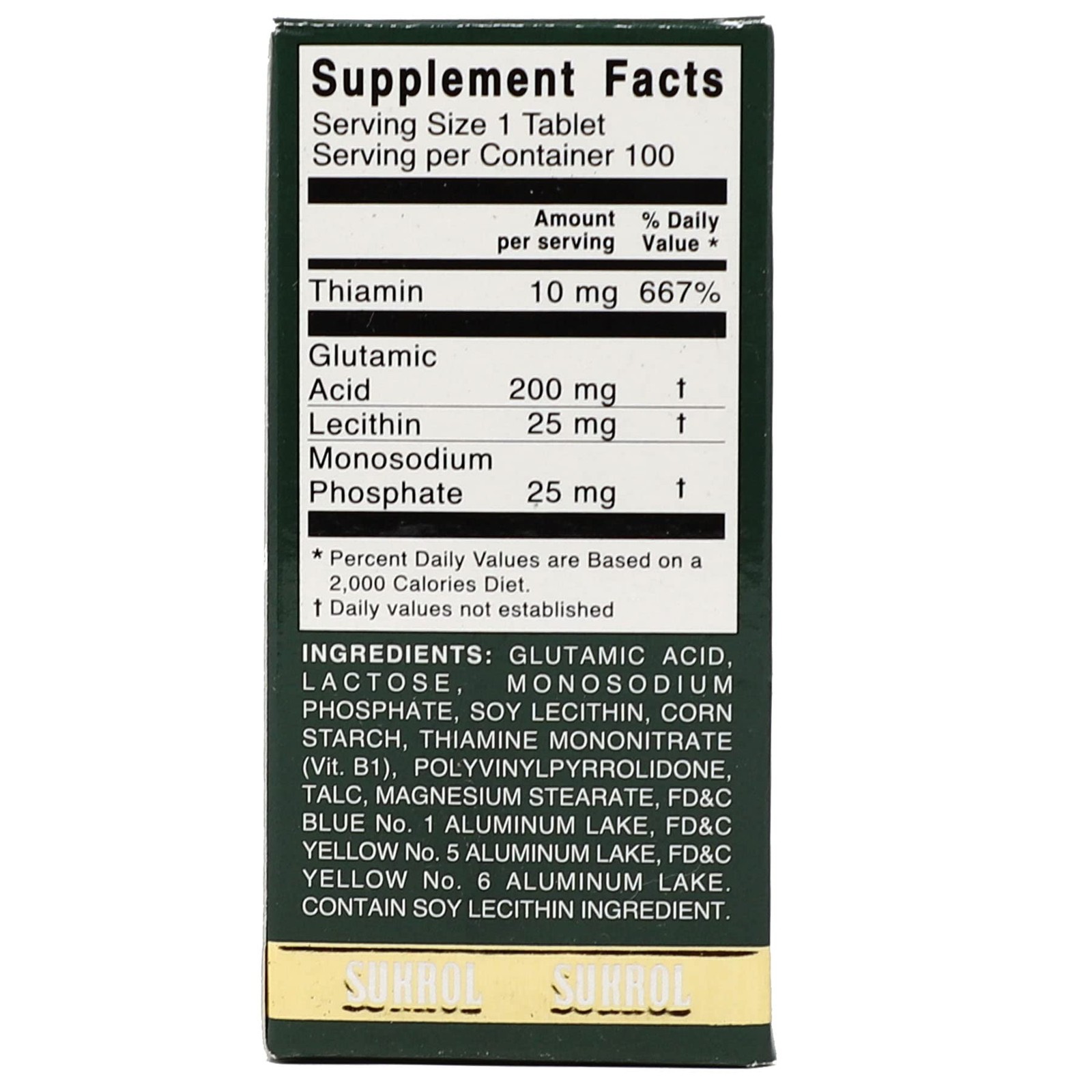 Sukrol, Vitamin, Improve Healthy Brain Function, 100 Count (Pack of 1), White