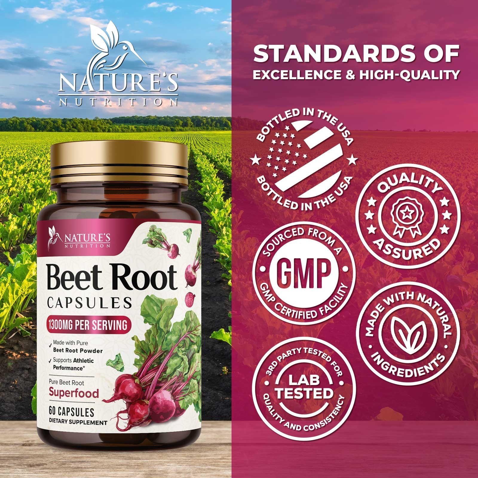 Beet Root Capsules Extra Strength 1300mg Beetroot Powder Extract