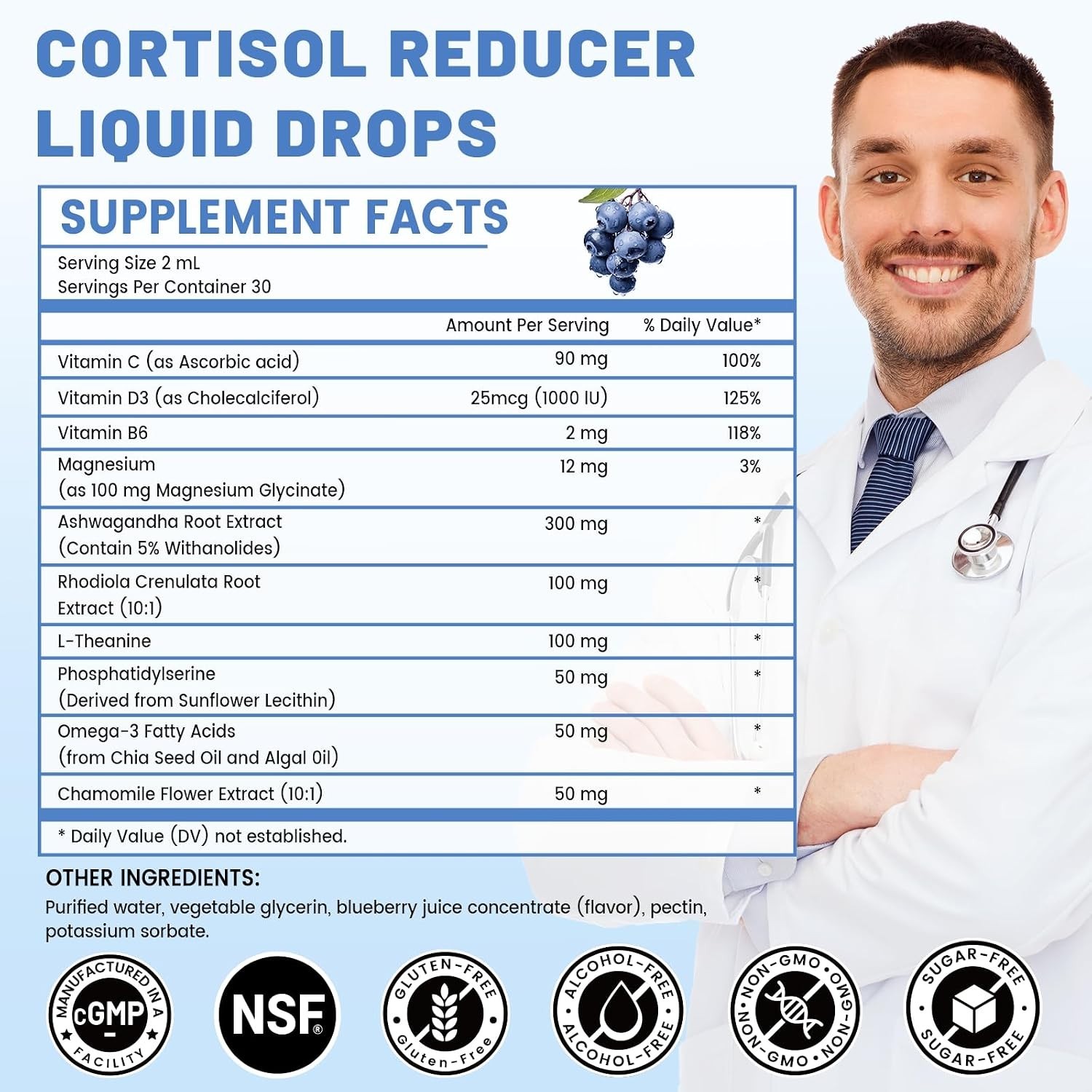 10-in-1 Cortisol Reducer with Ashwagandha – Mood & Sleep Support Drops, 2 Fl Oz