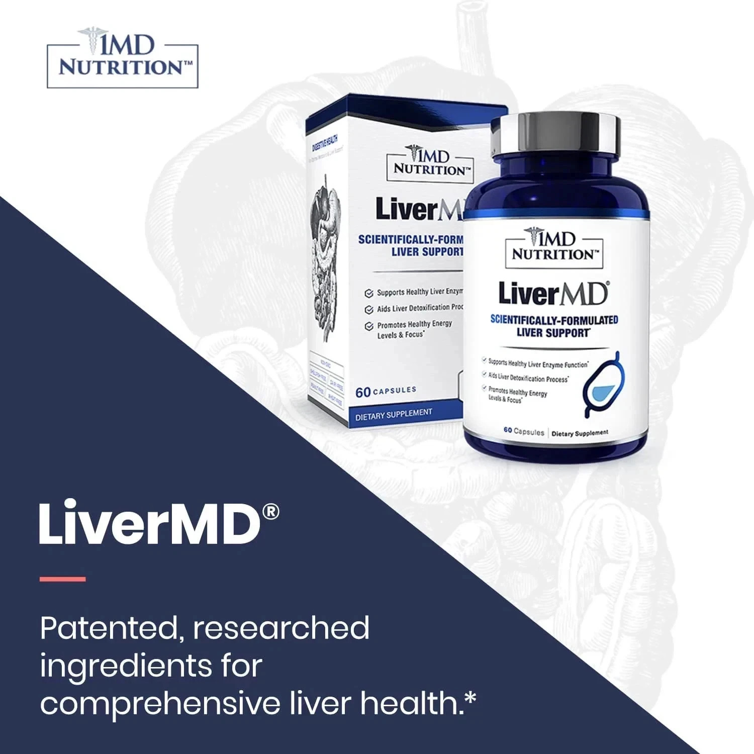 1MD Nutrition LiverMD support healthy liver, 60 Caps, (Pack of 5)
