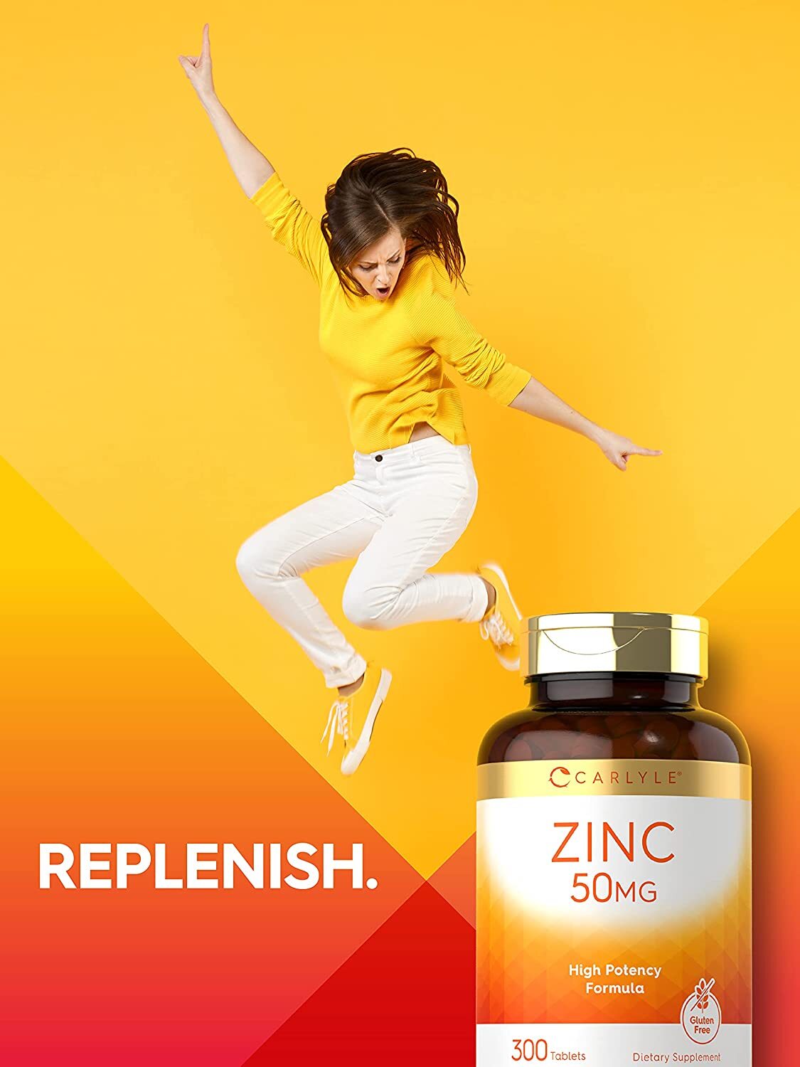 Zinc 50mg | 300 Tablets | Vegetarian | Non-GMO & Gluten Free | by Carlyle