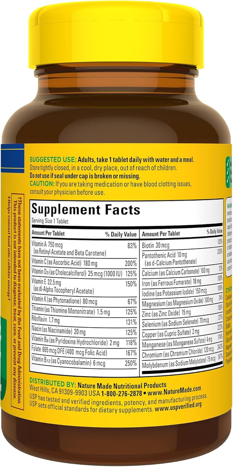 Multivitamin Tablets with Vitamin D3 and Iron, 130 Count for Daily Nutritional S