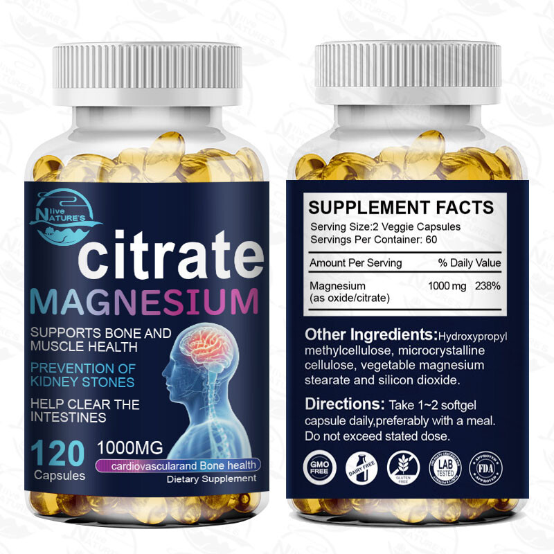 Magnesium Citrate Capsules 1000mg Supports Bone,Heart Health Citrato De Magnesio