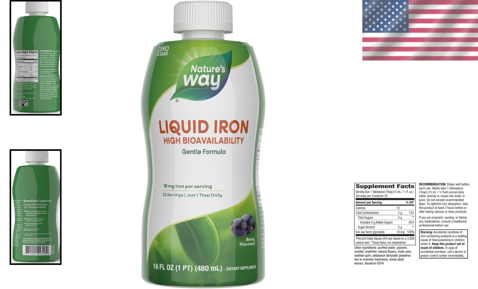 Nature’s Way Liquid Iron Supplement – 18 mg, Sugar-Free, 16 Fl Oz – Berry Flavor