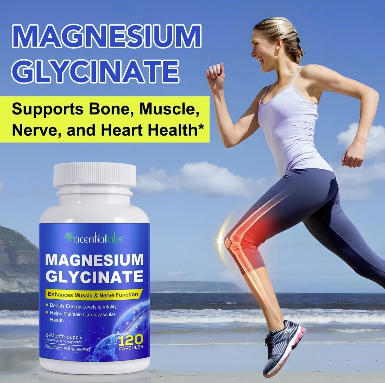 Magnesium Glycinate 120 Capsules 1040mg High Absorption for Sleep Stress Muscle