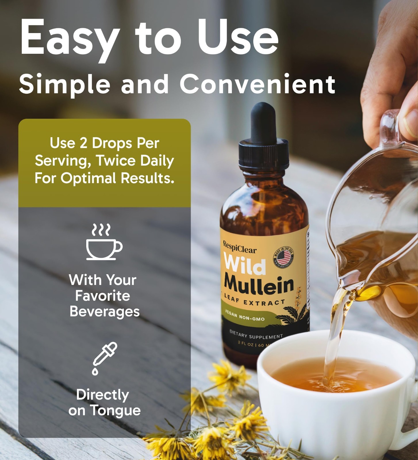 Natural Mullein Drops with Ginger & Lemon – Lung Cleanse & Detox, 2 Fl oz