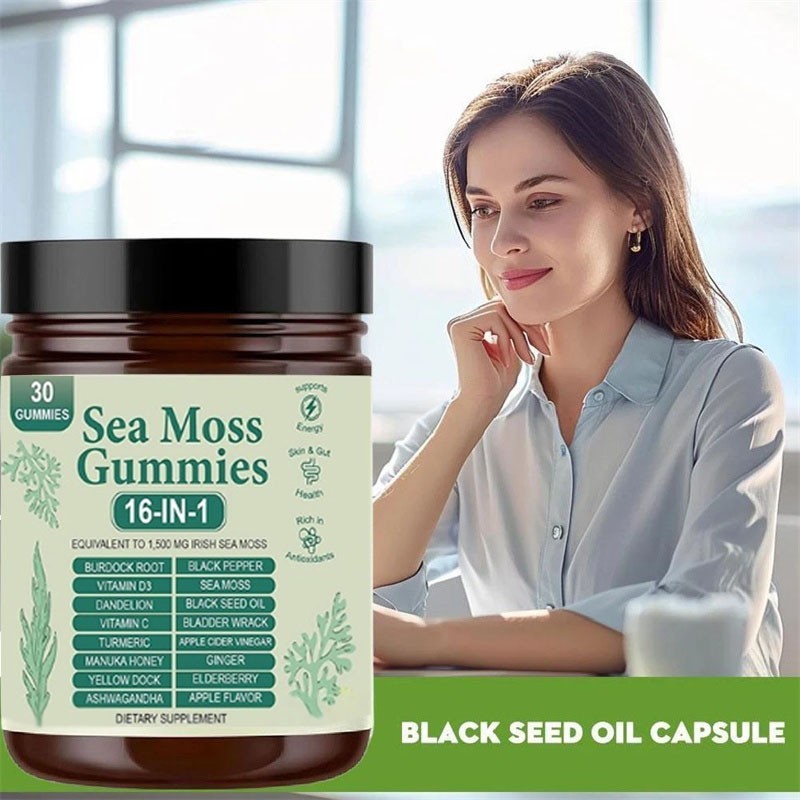 3PCS 16 in 1 Organic Sea Moss Gummy Irishmoss Extract 6000Mg Green Apple Flavor