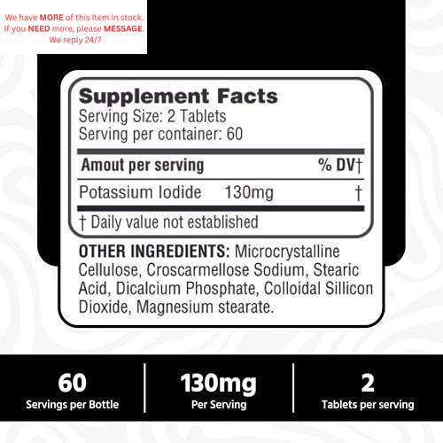 Potassium Iodide130 mg – KI Tablets- 120 Count (Pack of 1), White