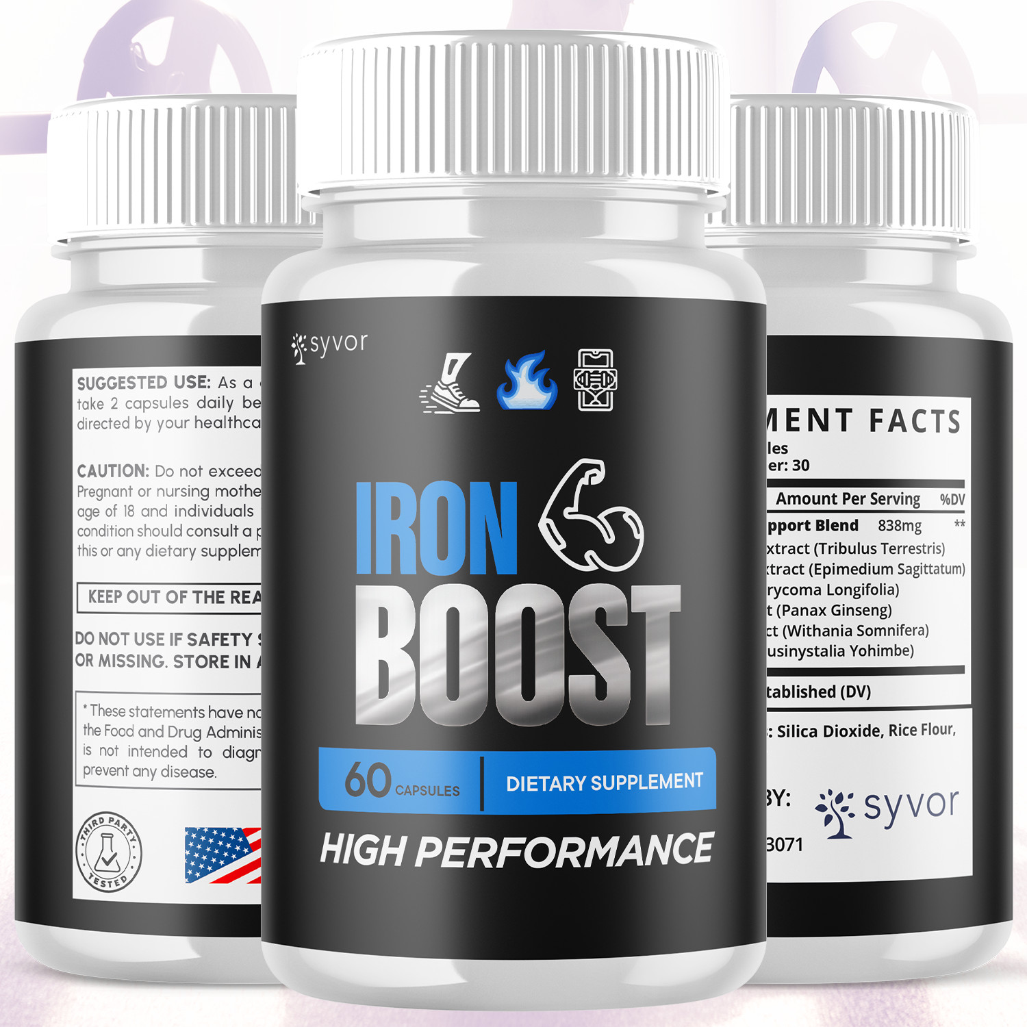(1 Pack) Iron Boost Male Support Supplement Advanced Formula IronBoost 60 Caps