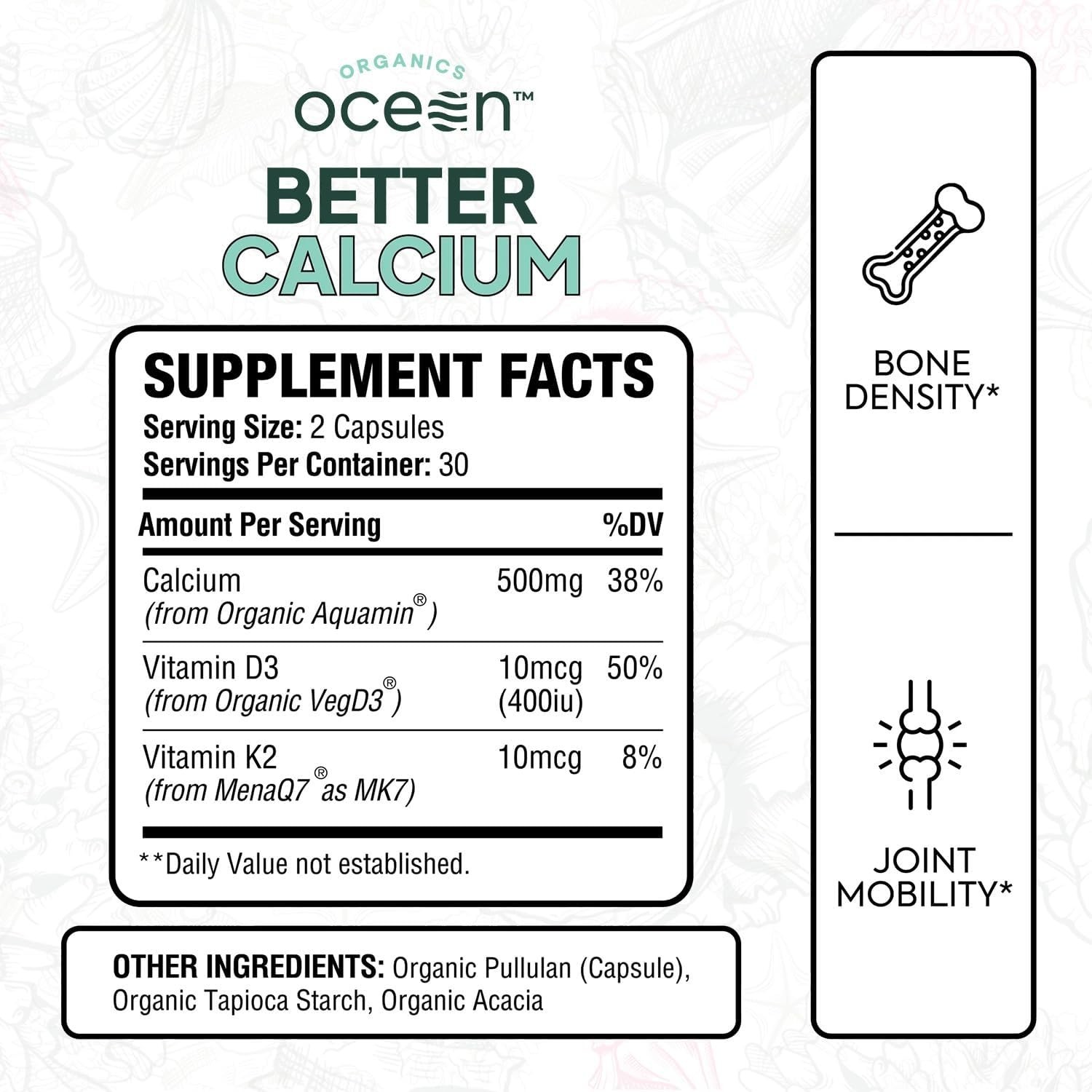 Organics Ocean Better Calcium – Organic Red Algae Calcium with Vitamin D3 and K2