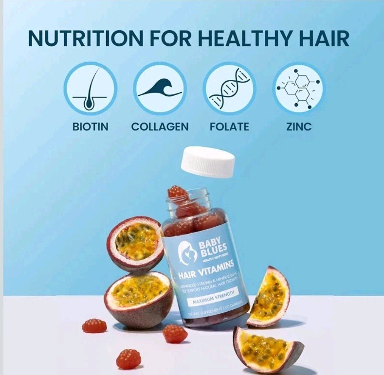 Baby Blues Postpartum Hair Loss Vitamins Passion Fruit Gummies Biotin Collagen