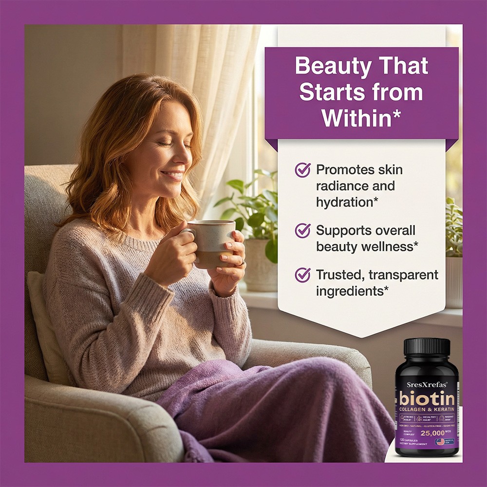 Biotin Collagen Keratin-Hair Skin Nails Health,Strong Non-Gmo 30/60/120 Capsules