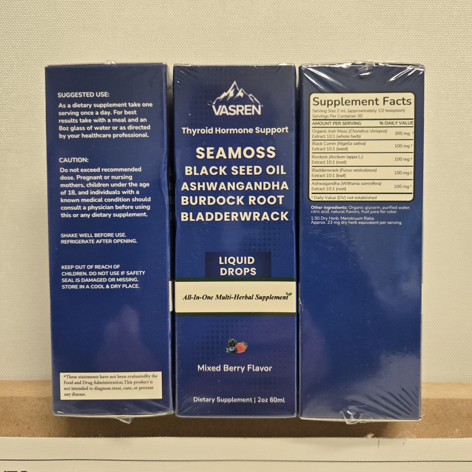 Lot of 3 Vasren Thyroid Support Seamoss Black Seed Oil Drops 2oz EXP 09/27