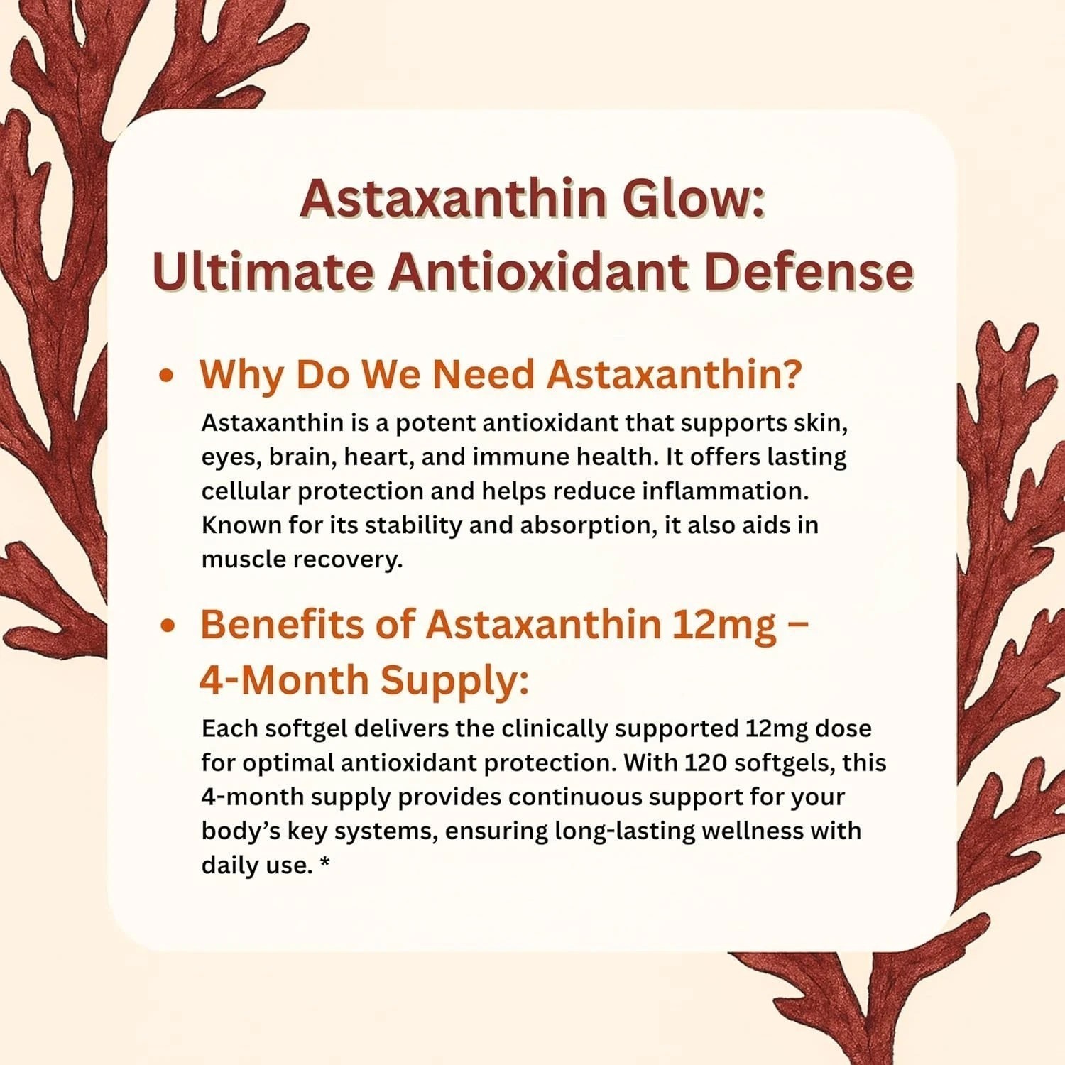12mg Astaxanthin Antioxidant Supplements Fresh Microalgae Eye Joint Skin Health