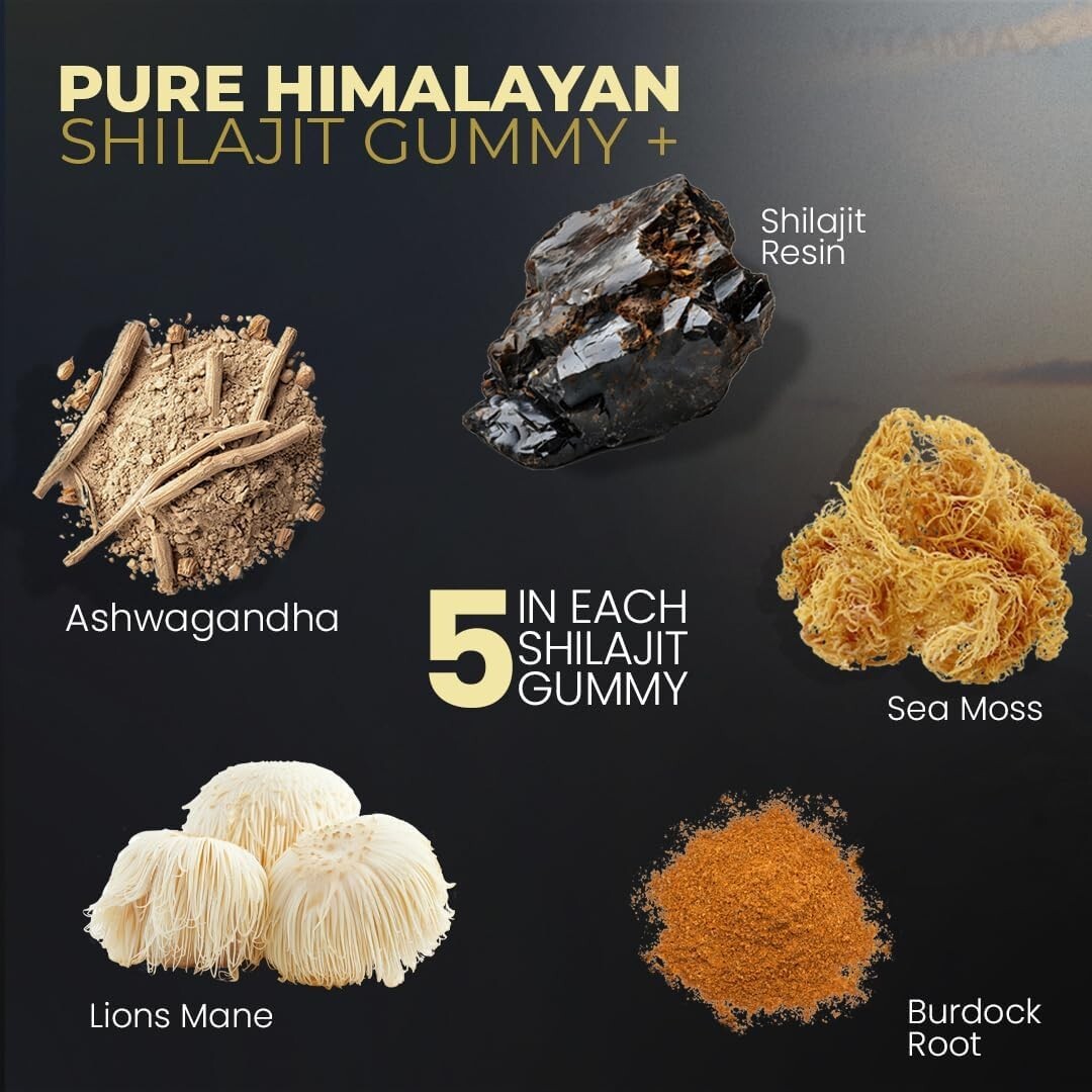 pure Shilajit Gummies 1000Mg, Sea Moss 400Mg, Ashwagandha 1000Mg 105+ Trace M