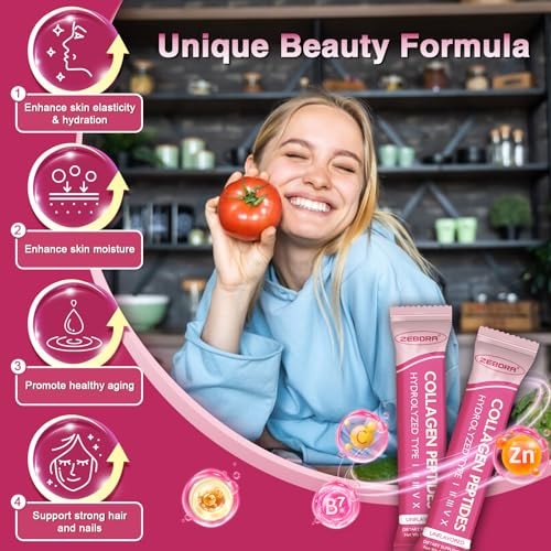ZEBORA Multi Collagen Peptides Powder Packets with Hyaluronic Acid, Biotin, MCT