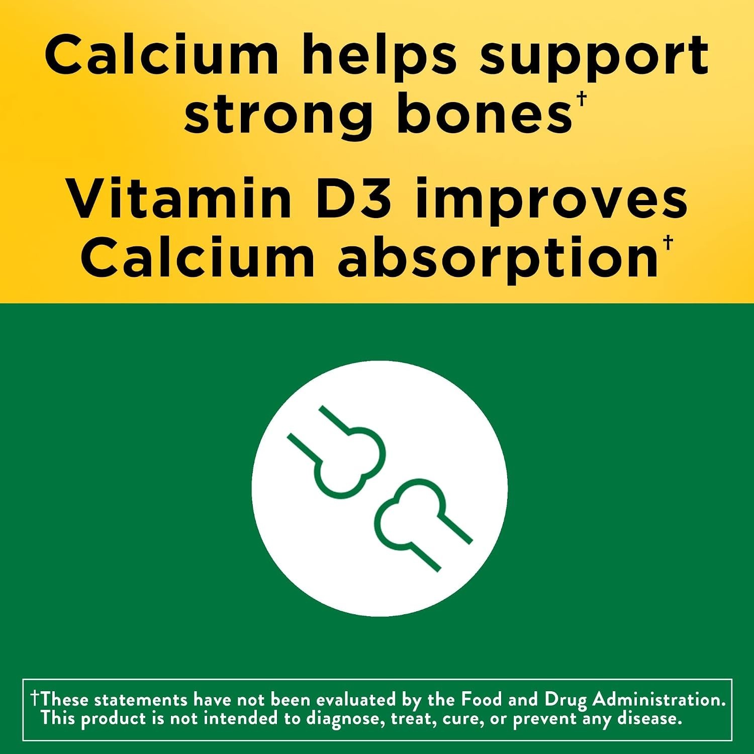 Daily Calcium 600 mg & Vitamin D3 for Strong Bones – 60 Easy-to-Swallow Tablets