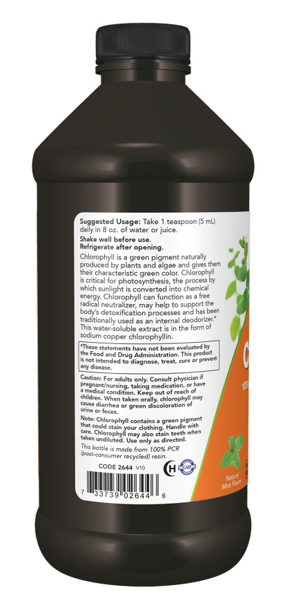 Now Foods Liquid Chlorophyll Mint Flavor 16 fl oz 473 ml Cleanser 07/2025EXP